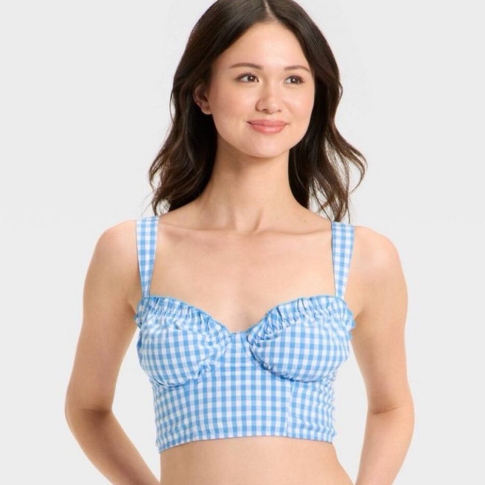 Colsie Women's Woven Corset Flawless Bra Blue Gingham